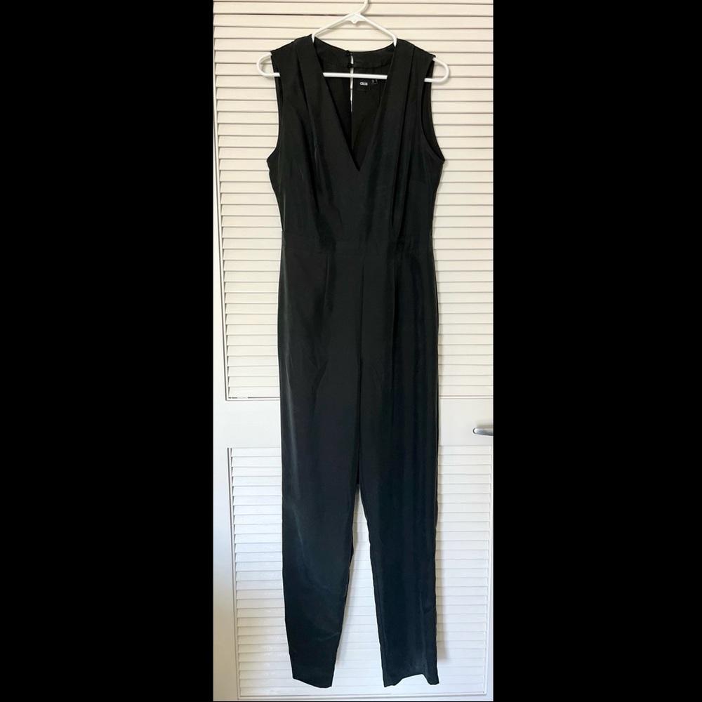 ASOS Black Deep-V Pleated Jumpsuit